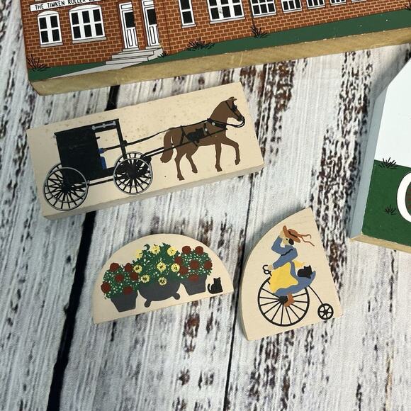 Vintage 5pc Wooden Village Lot Shepherds Heart St. Louis Carriage Timken Co. - Picture 4 of 8